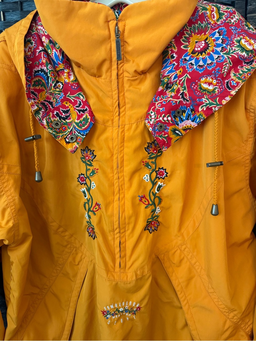 🧡🌺 Vintage Powderhorn Hooded Embroidered Windbreaker Jacket Size 12 - Picture 2 of 14